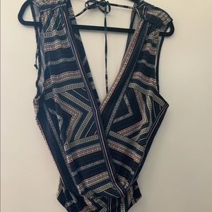 Blue body suit with details